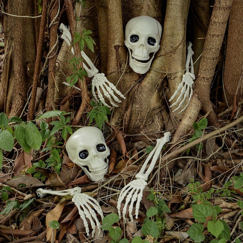 AOFOX Halloween Realistic Skeleton Stakes Zombie Ghost Arm Stake Severed Plastic Skeleton Hands Yard Signs for Lawn Stakes Garden Halloween Props Decoration (6 Pcs White) - Image 1